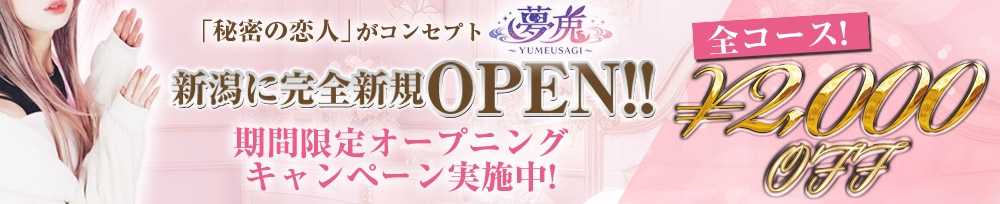 新潟
            デリヘル
            夢兎～YUMEUSAGI～
            (ユメウサギ)からのお知らせ