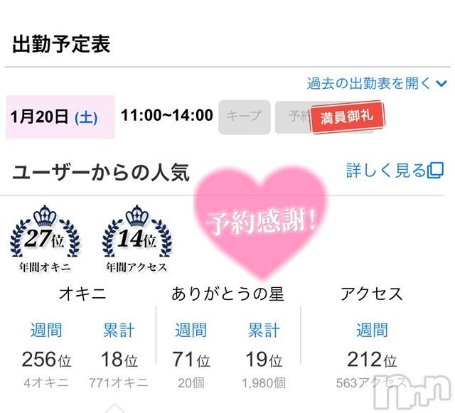 新潟手コキCherish Amulet(チェリッシュ アミュレット)のあ★(21)の2024年1月20日写メブログ「本日【満員】です♡！」