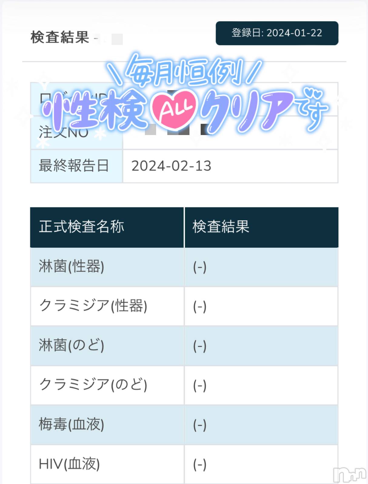 新潟人妻デリヘル新潟の可憐な妻たち～秘密の逢瀬～(ニイガタノカレンナツマタチ～ヒミツノオウセ～)黒江 しずく(33)の2024年2月13日写メブログ「性病検査」