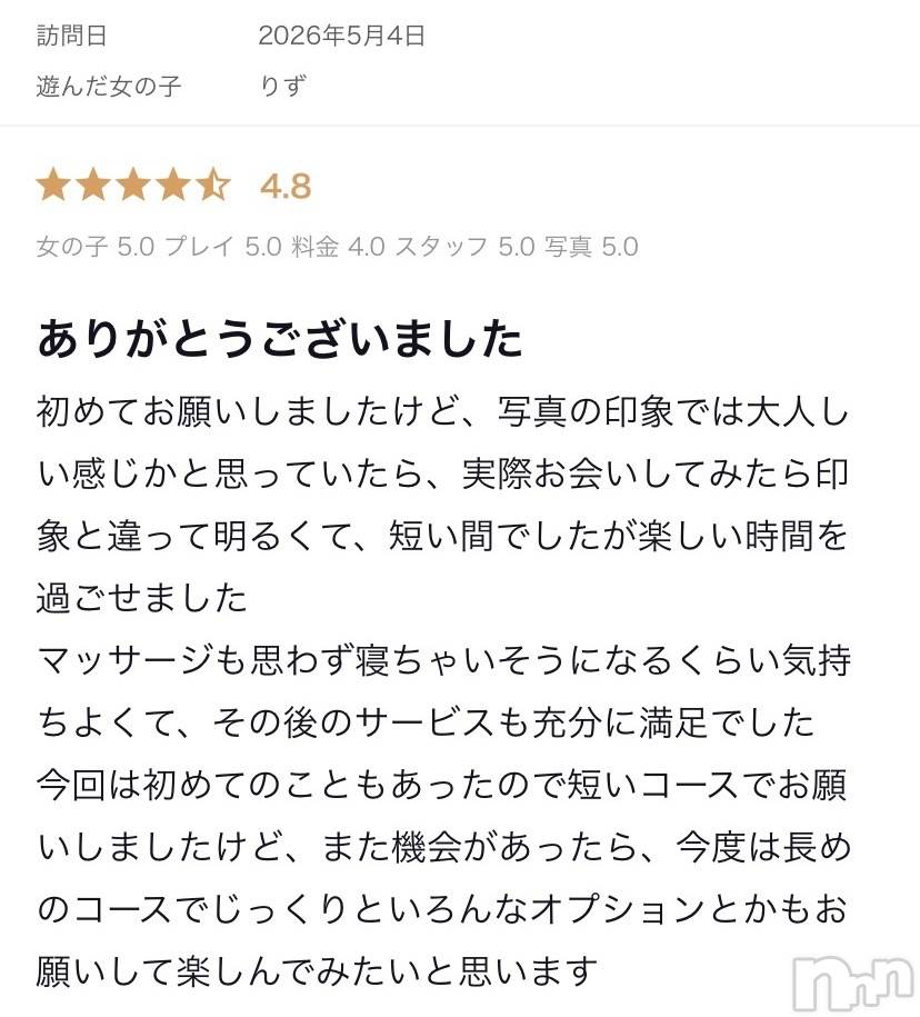 新潟デリヘルMelt(メルト)りず(22)の2026年5月4日写メブログ「ありがとう…🕊️🤍」