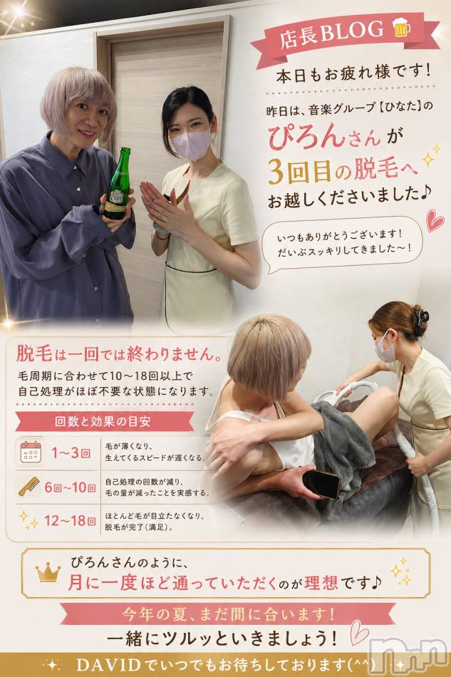 長岡メンズエステ(メンズケア ダヴィデ)の2026年4月29日お店速報「【men's Care DAVID】『ぴろん』様、3回目のご来店✨」
