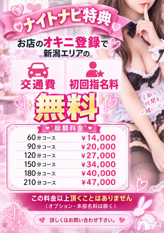 新潟デリヘル(ユメウサギ)の2026年9月15日お店速報「🚨本日の出勤予定＆新ナイトナビ割引🚨」